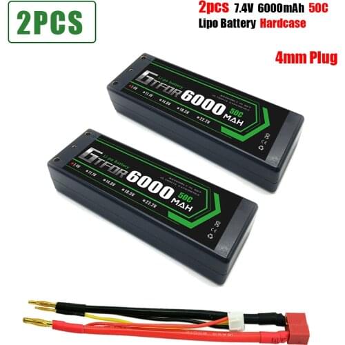 GTFDR 6000mAh 4mm Lipo Battery 7.4V 50C/100C 2S LiPo RC Battery Deans XT60 EC5 for RC Evader BX Car Truck Truggy Buggy Helicopt