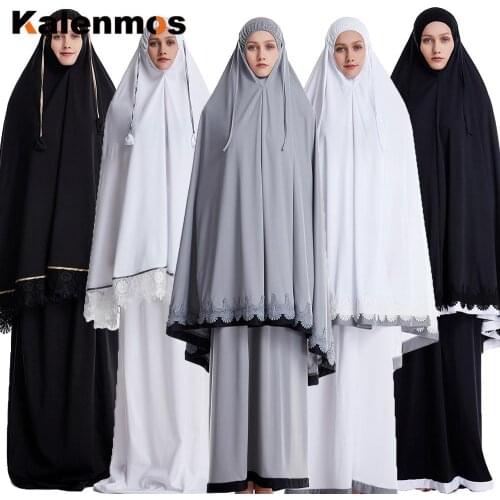 Kalenmos Ramadan Muslim Prayer Garment Women 2 Piece Set Khimar Abaya Hijab Skirt Full Cover Islam Clothes Burka Niqab Worship