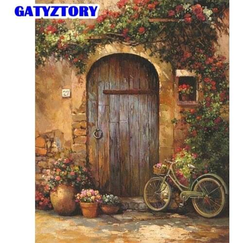 GATYZTORY 40x50cm Frame Painting By Numbers For Adults Handmade Diy Gift Bike Flower Door Oil Picture By Number Home Art Photo