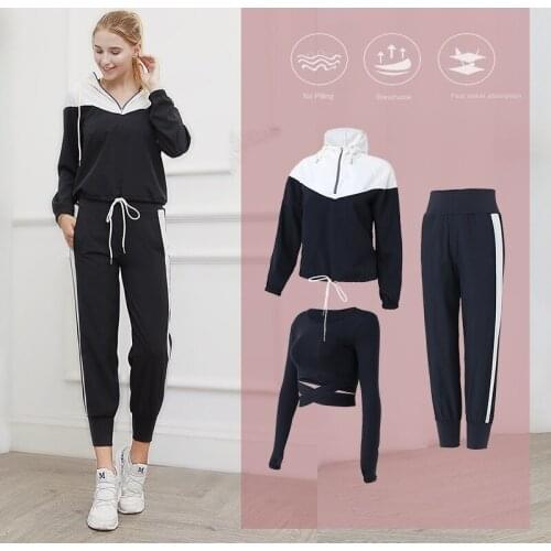 3 Piece Set Women Quick Dry Yoga Clothing Hooded CoatsT Shirt Bra Shorts Yoga Pants Leggings Fitness Gym Outdoor Sportswear Suit