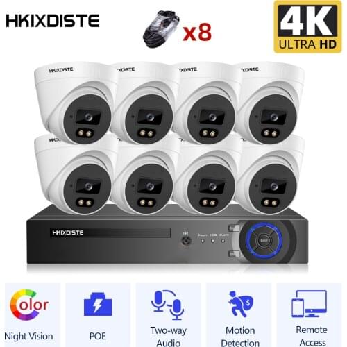 H.265 8CH NVR Kit POE Video Surveillance Camera for Home CCTV Security Camera System 8MP HD Color Night Vision Ip CCTV System 4K