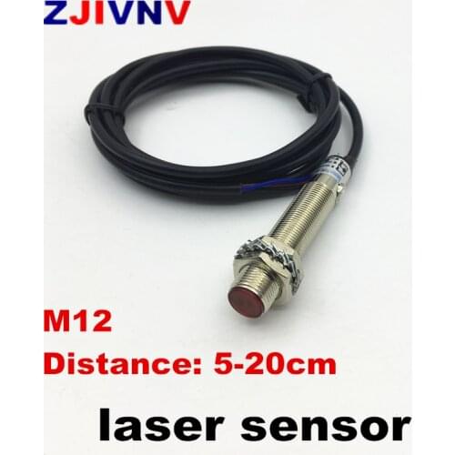 M12 Laser sensor visible red light difuse type NPN PNP NO distance 20cm adjustable normally open photoelectric switch