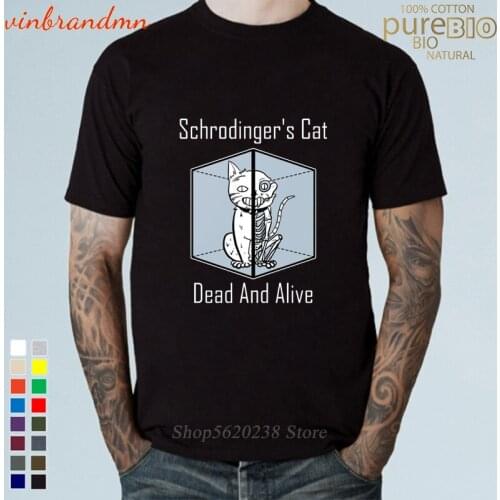Hot Selling Schrodingers Cat T-Shirt Mens Dead And Alive T Shirt For Men Pure Cotton Funny Science Geek Kitty Kitten Tops Tees