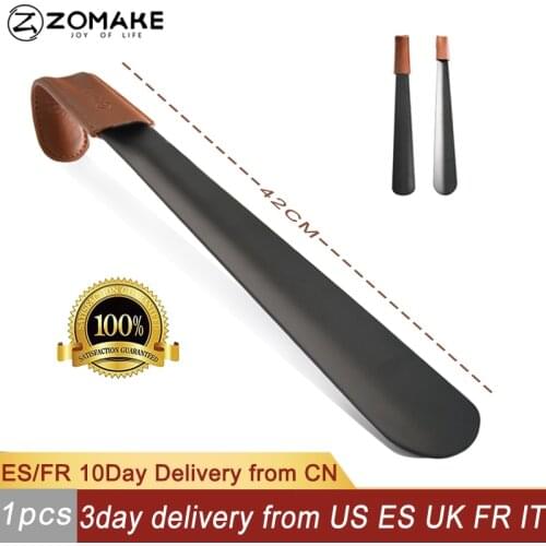 Zomake 42cm 16Inch Long Handle Shoe Horn Stainess Steel Shoe Spoon With Leather Cover Shoe Horn Helper Easy Wear Ship From US EU