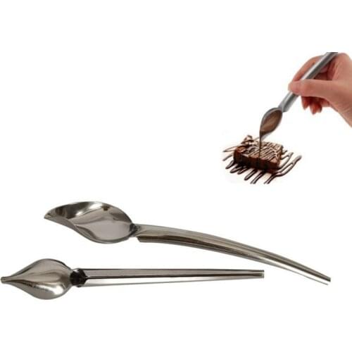 2pcs Chef Coffee Spoon Pencil Draw Tools Decoration Home Sauce Painting Portable Stainless Steel Spoon Kitchen Accessories