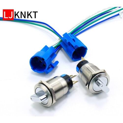 19mm Metal Selector Waterproof Push Button Latching Rotary Key Switch 2/3Position 3/6Pin Self-locking Fixation ON-OFF