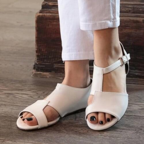 Mio Gusto Brand MARIA, White / Skin / Black/Tan, high Quality Women 's Flat Sandal Shoes