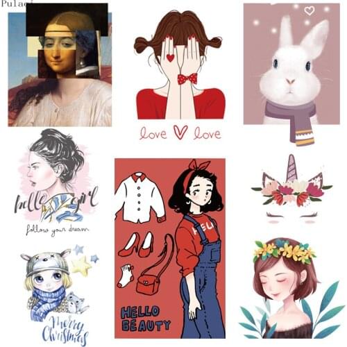 Fashion Girl Patches Iron-On Transfer For Clothing Carton Unicorn Iron On Patches Clothing Thermoadhesive Patches Washable DIY