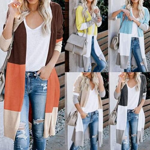 Fashion Women Striped Long Sweater Autumn Long Sleeve Loose Cardigans Ladies Patchwork Knitted Sweaters Outwear