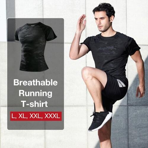 Men Quick Dry T Shirt For Running Training Sports Short Sleeve Fitness T-shirt Camouflage Cold Fabric Gym Clothing Sportswear