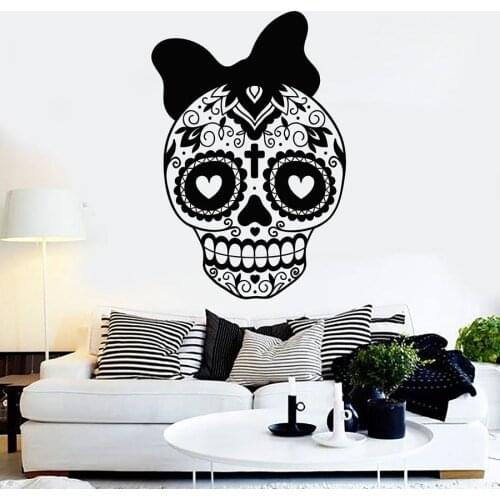 Wall Decal Day Of The Dead Symbol Mexico Skull Mexican Girl Vinyl Window Stickers Cool Style Home Decor Bow Art Mural M024