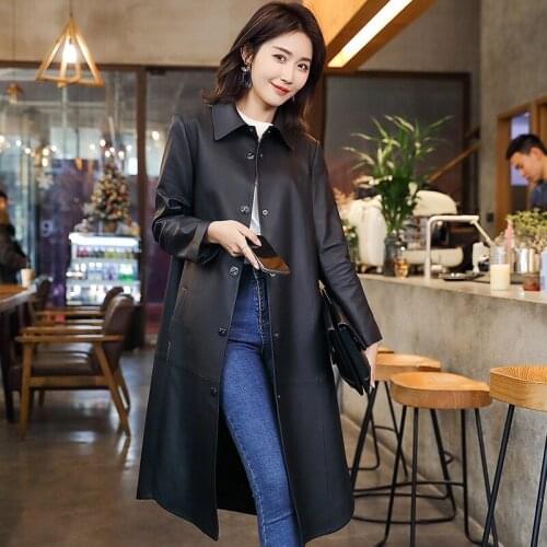 Leather Fur Womens Mid Long 2021 New Loose and Thin Haining Sheepskin Single Skin Windbreaker Coat