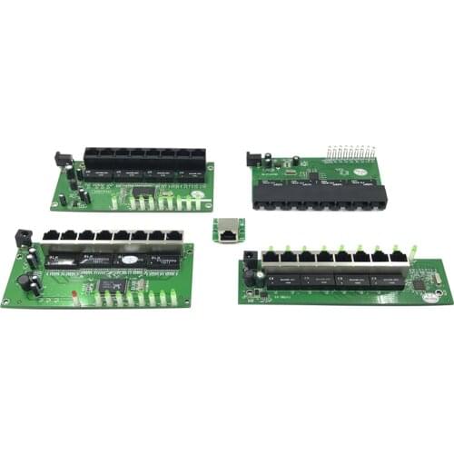 OEM factory direct mini fast 10 / 100mbps 8-port Ethernet network lan hub switch board two-layer pcb 2 rj45 1 * 8pin head port