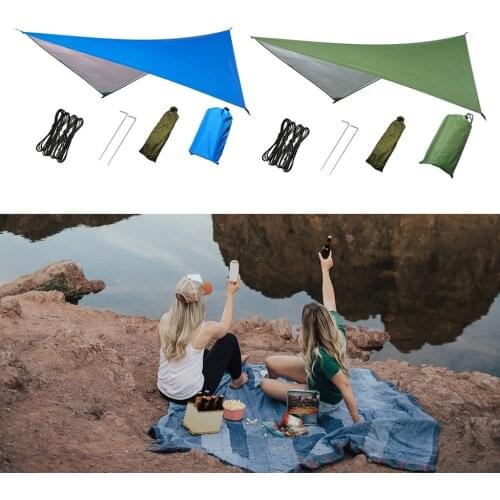 Tent Tarp Fly Tent Tarpaulin Camping Hiking Shelter Awning Ground Cloth Roof 3-4 Person Tent Tarp Rope Ground Nail Stake