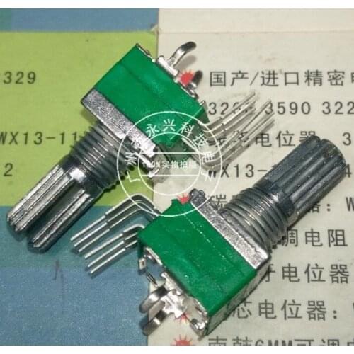 Volume control adjustable potentiometer RK097 B50K B503 B50KX2 double vertical curved foot 6 pin flower axis switch