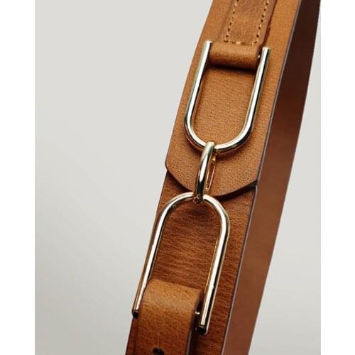 Fashion High Quality Women Retro Design Genuine Leather Belts Vintage Stirrup-shaped Buckle Elegant Straps for Coats