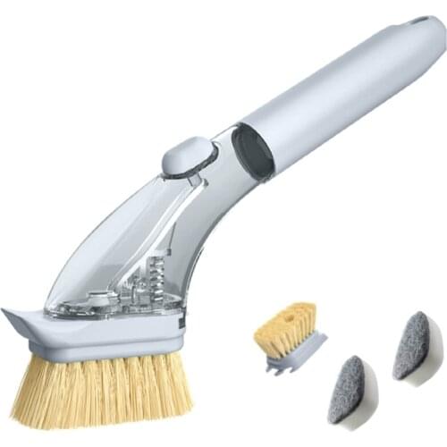 Handle Soap Dispensing Dish Brush, Kitchen Scrub Brush for Pans Pots Sink Cleaning,3 Extra Brush Heads