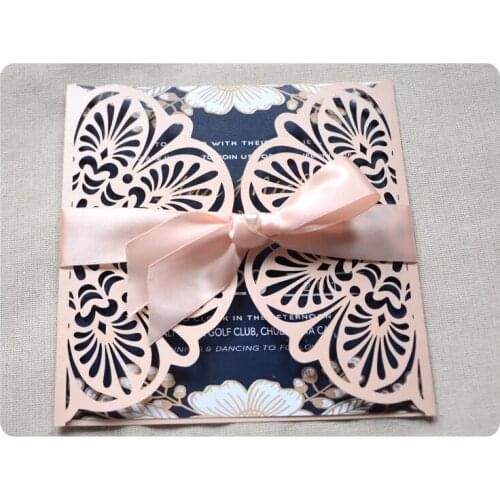 DIY customzied inc243 europe incarnadine Wedding invitations Card, tied rose pink ribbon,print insert,envelope