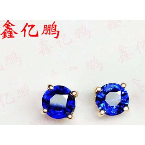 18 k gold inlaid natural Sri Lanka sapphire studs earrings Fashion contracted fine jewelry