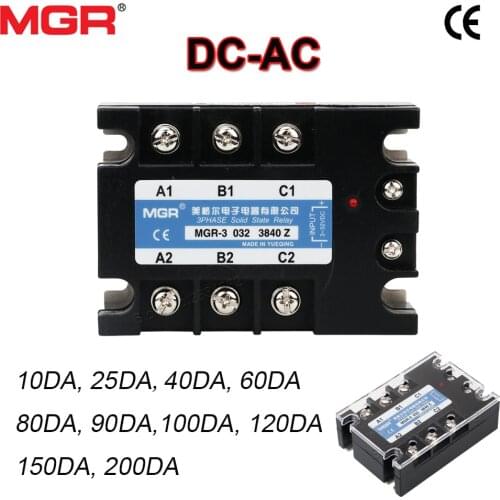 Three 3 Phase Solid State Relay DC to AC 3-32VDC SSR DC control AC DA 10A 25A 40A 60A 80A 100A 120A 150A 200A Relays