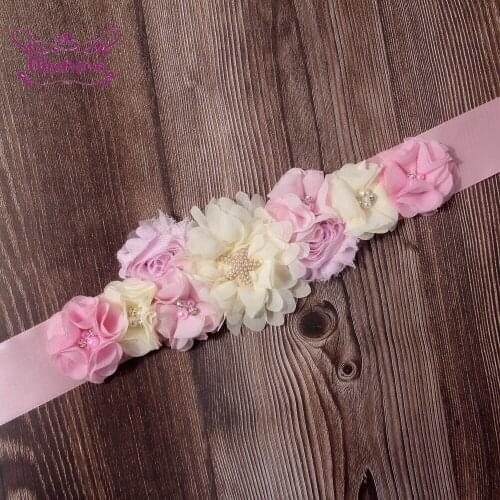 Hand Sewing Chiffon Flower Waistband Elegant Bridal Wedding Dress Belt Maternity Rhinestone Sash Fashion Accessories for Women