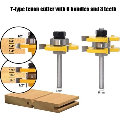 6 mm shank 3-tooth T-type tenon joint cutter square tooth tenon joint cutter floor cutter panel cutter woodworking milling cutte
