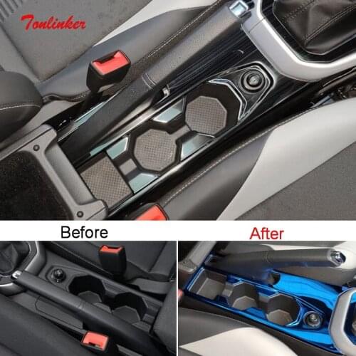 Tonlinker Interior Water Cup holder Cover Case Sticker for Volkswagen POLO 2019 Car Styling 1 PCS Stainless steel Cover Sticker
