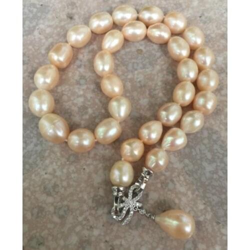 Gorgeous 11-13mm south sea baroque gold pink pearl necklace pendant 18inch