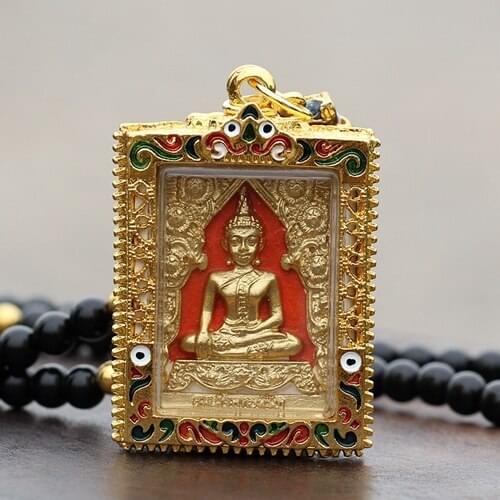 Vintage Golden Buddha Amulet Pendant Religion Necklace Fashion Bead Chain Thailand Buddha Amulets Pendants Jewelry Necklace