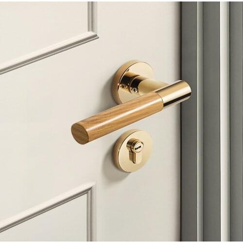 Wood Grain Zinc Alloy Door Lock Mute Living Room Bathroom Door Handle Lock Mechanical Anti-theft Lock Core Furniture Hardware