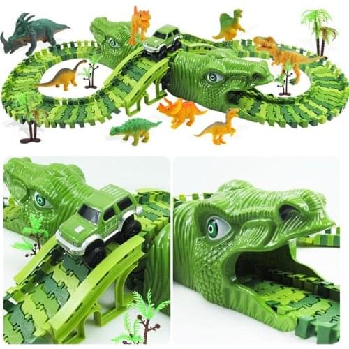 Dinosaur Track Railway Toys Assemble Race Track Rail Car Toy DIY Bend Flexible Track Racing Toys For Boys Children Gifts