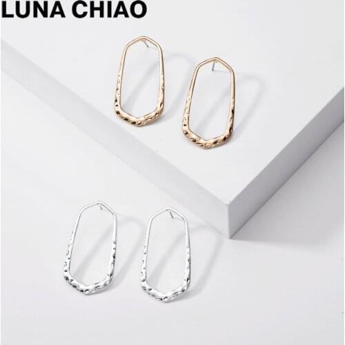 LUNA CHIAO Worn Gold Silver Geometric Water Drop Metal Stud Earrings for Women