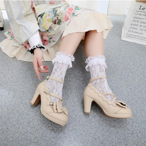 New Cute Bow Chunky High Heel Sweet Girl Cross Buckle Lolita Round Head Princess Women Female Cosplay Anime Kawaii Lolita Shoes