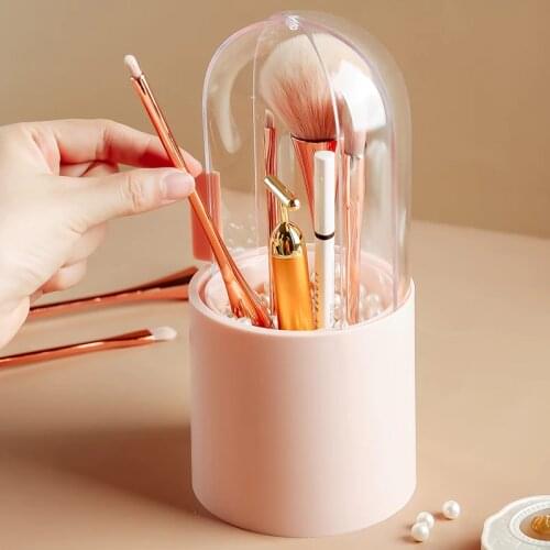 Ladys Cosmetic Storage Box Makeup Brush Storage Bucket Bedroom Make Tool Pen Lipstick With Cover Dust Proof Organizer Case