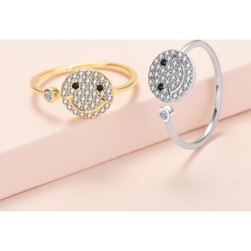 Lyvior Smiley Face Zircon Ring for Women Adjustable Size for Everyone Ring Inlay Zircon Ring the Great Pretty Gift for Women
