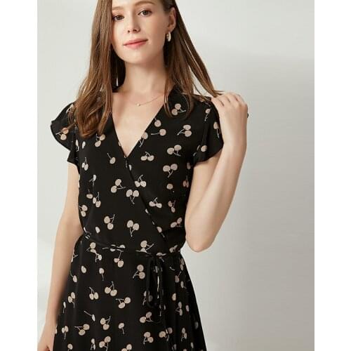 Black cherry silk floral maxi dress women v neck lace up 2020 summer long work boho office sexy party luxury dresses plus size