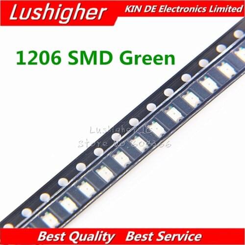 100pcs Green 1206 SMD LED Green Colour Diodes Light 3216