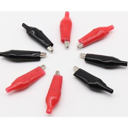 20pcs/lot 45MM Metal Alligator Clip G98 Crocodile Electrical Clamp for Testing Probe Meter Black and Red with Plastic Boot