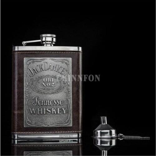 20Pcs/Lot New 8 OZ Portable Stainless Steel Leather Flagon Wine Bottle Pocket Hip Flask + Funnel (Color: Brown)
