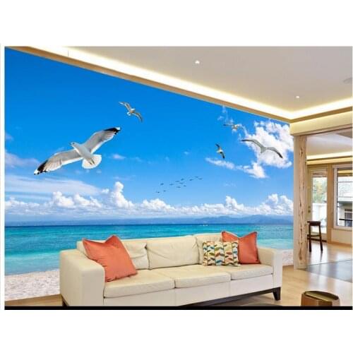3D wall murals wallpaper custom picture Modern sea landscape blue sky white clouds seagull background wall decoration painting