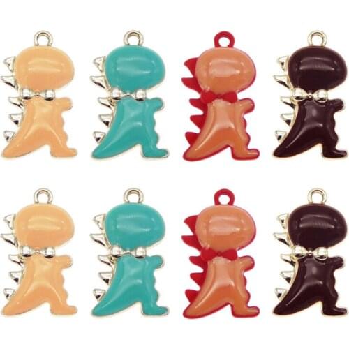 4pcs/pcs Enamel Alloy Dinosaur Charms Animal CottoonEarrings DIY NECKLACE Pendant jewelry diy charms Bracelet Keychain 16*27mm