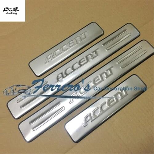 4pcs/lot for 2006 2007 2008 2009 2010 2011 Hyundai Accent stainless steel scuff plate door sill pedal car accessories