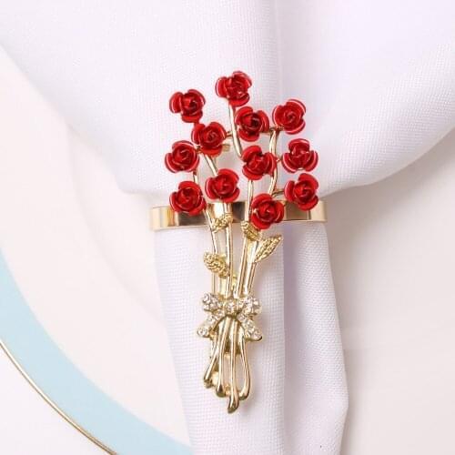 4pcs Valentines Day Series Rose Flower Napkin Button Napkin Ring Napkin Ring