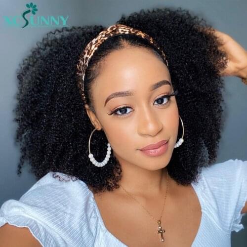 Afro Kinky Curly Headband Wig 200 Density Human Hair Wigs Remy Brazilian Full Machine Made Wig For Women Easy To Install xcsunny