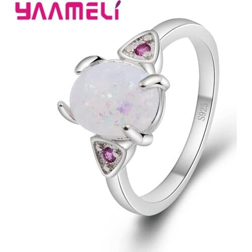 925 Sterling Silver Accessories Pretty Party Gift Bijoux Romantic White Opal Stone And Rose Red Cubic Zirconia Jewelry