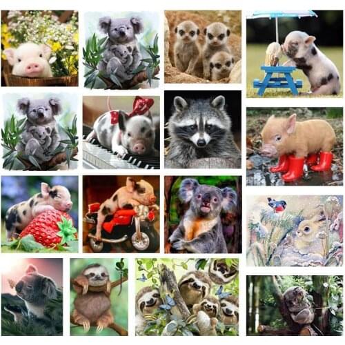 5D DIY Cute Animal Diamond Painting Little Pig Koala Raccoon Sloth Stickers Full Diamond Embroidery Cross Stitch Bedroom Decor