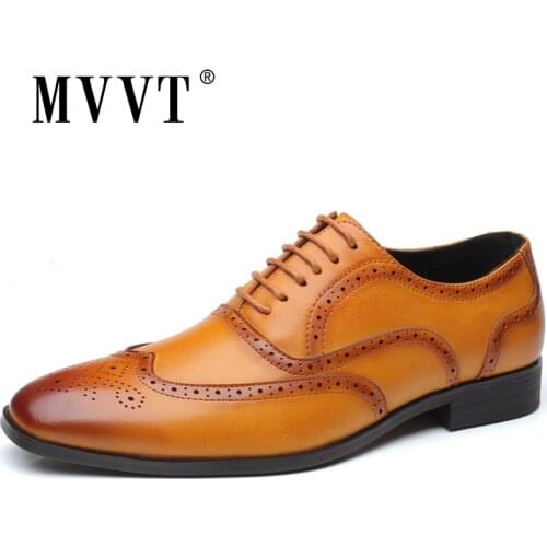 British Pointed Toe Leather Shoes Men Oxfords Formal Leather Men Shoes Dress Brogue Flats Men Wedding Shoes Plus Size
