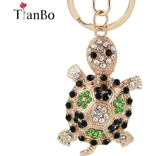 Fashion Full Rhinestone Tortoise Keychains Novelty Charm Alloy Key Chain Ring Holder Women Bag Pendant Jewelry Gift