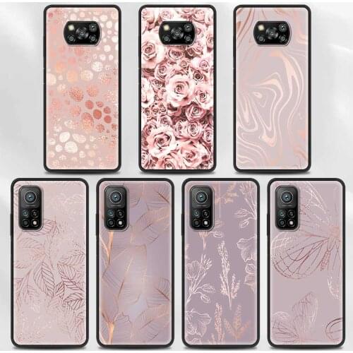 Case For Xiaomi Poco F3 M3 X3 NFC F1 Shell SmartCase for Mi Note 10 Pro Lite Cover Guscio Fundas Rose Gold Pink Bling
