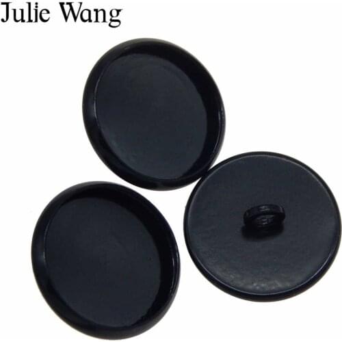Julie Wang 10PCS 12mm Bezel Cabochon Settings Black Blank Tray Buttons Iron Base Doll Eyes Jewelry Making Toy Accessory